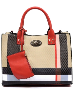 Plaid Check Printed 3-in-1 Satchel Bag BT2703PP RED